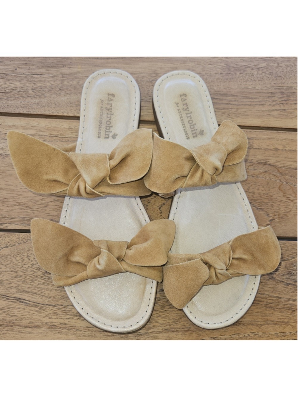 Farylrobin for Anthropologie Honey Suede Bow Slide Sandals Size EU 37